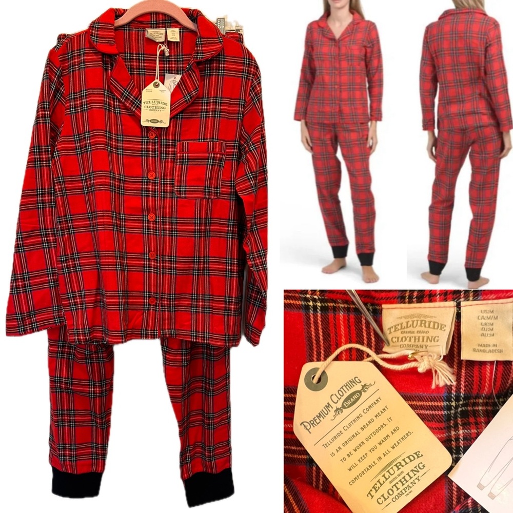 NWT Telluride Clothing Co Sz M 2pc Flannel Tartan Sleepwear jogger 100% Cotton